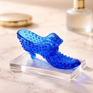 Vintage Fenton Art Glass Cat’s Head Hobnail Cobalt Blue Slipper Shoe 6”L x 3”H